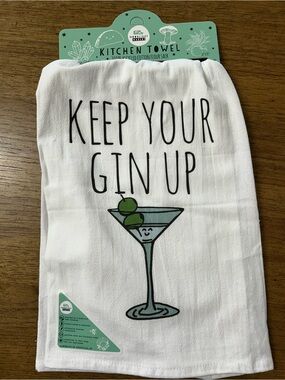 NEW “Keep Your Gin Up” White Cotton Kitchen Towel 🍸